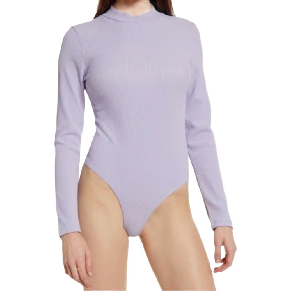✨ Topshop NWT Ribbed Long Sleeve Bodysuit – Lavender Purple Mock Neck ✨